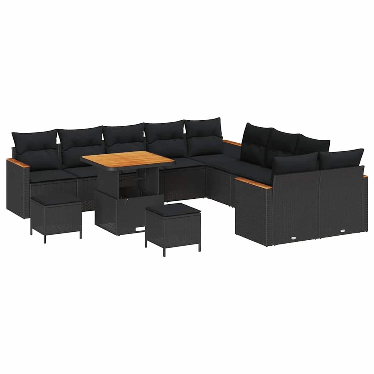 vidaXL 13-Teiliges Garten-Sofaset mit Kissen Schwarzes Poly Rattan Akazie 3 günstig online kaufen