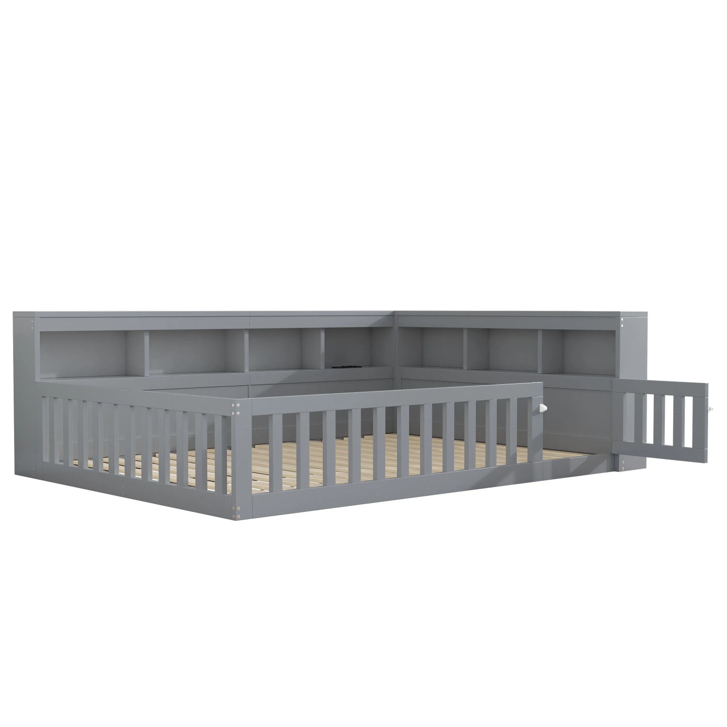 okwish Daybett 140x190cm mit Staufach und Steckdose Kinderzimmer Grau ohne Matratze