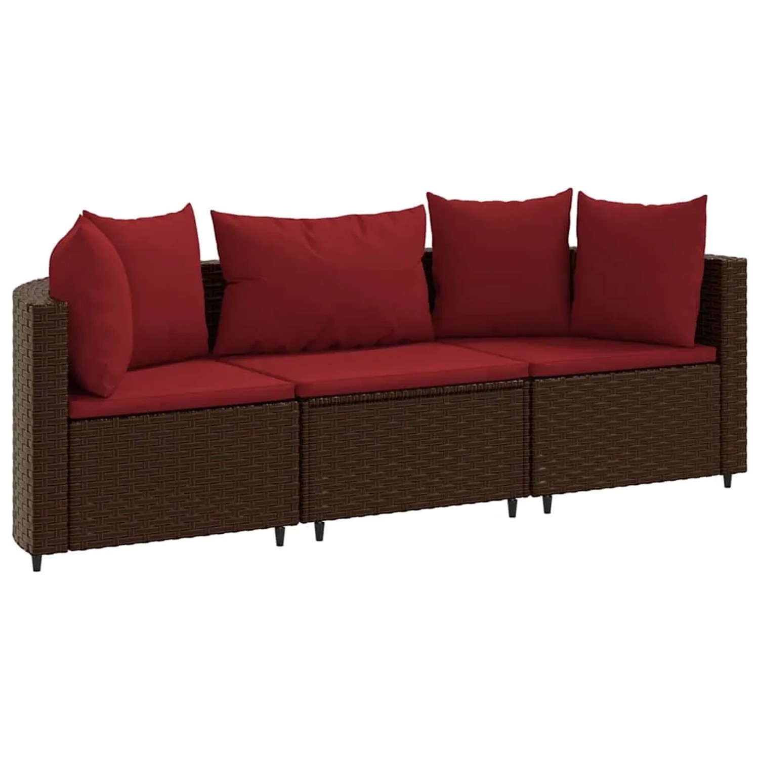 vidaXL 3-Tlg Garten-Sofagarnitur mit Kissen Braun Poly Rattan 3308453