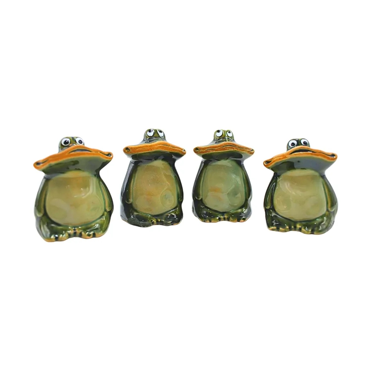 Dekohelden24 4er Set Deko Frösche Breitmaulfrösche Frösche für Garten aus Keramik in Dunkelgrün Größe L B H ca. 4 x 4 x 6 cm