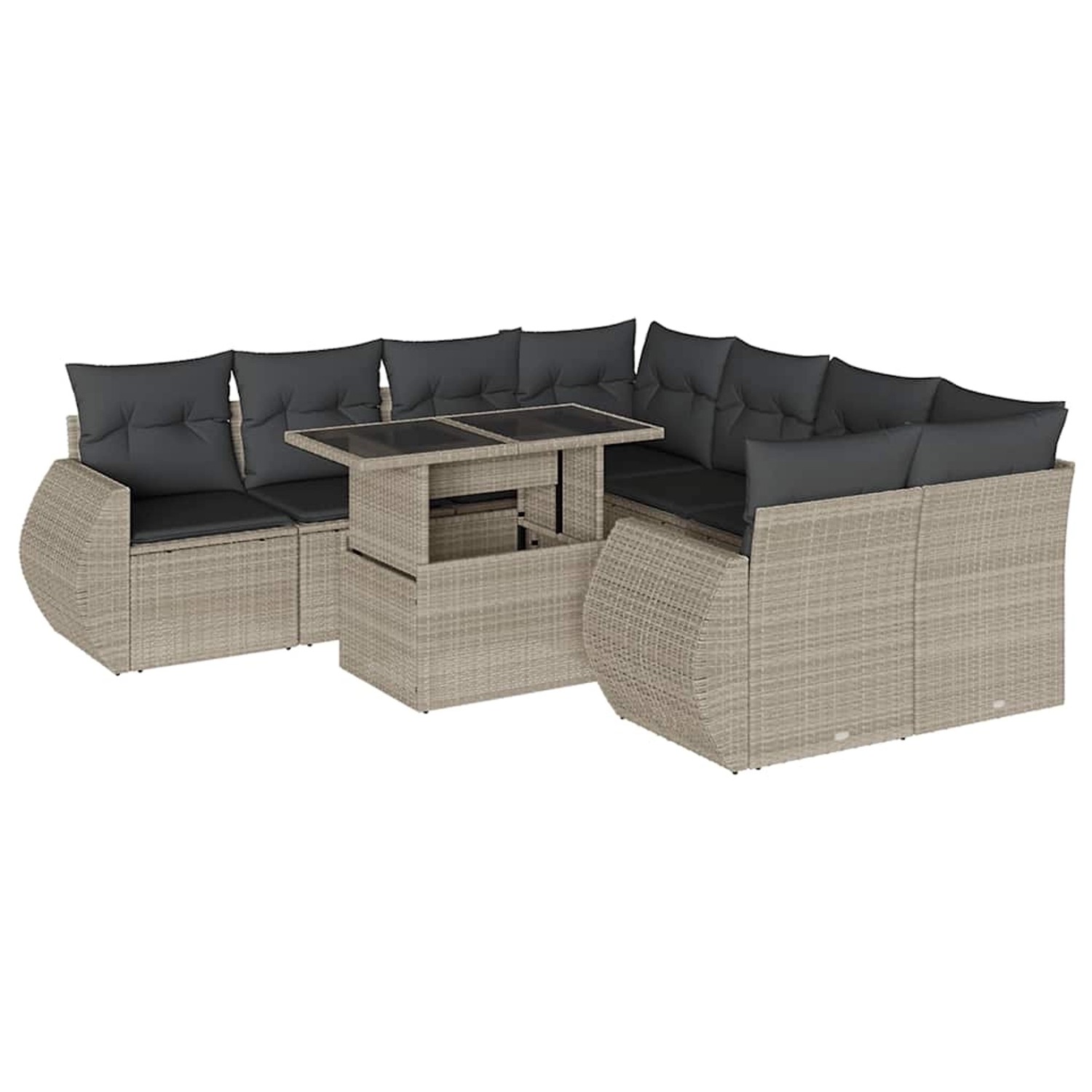 vidaXL 9-Tlg Garten-Sofagarnitur mit Kissen Hellgrau Poly Rattan 3268432 günstig online kaufen