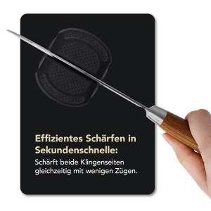 DMT SimpleSharp Messerschärfer in Schwarz mit Messer zum Schärfen. Küchenausstattung für scharfe Messer.