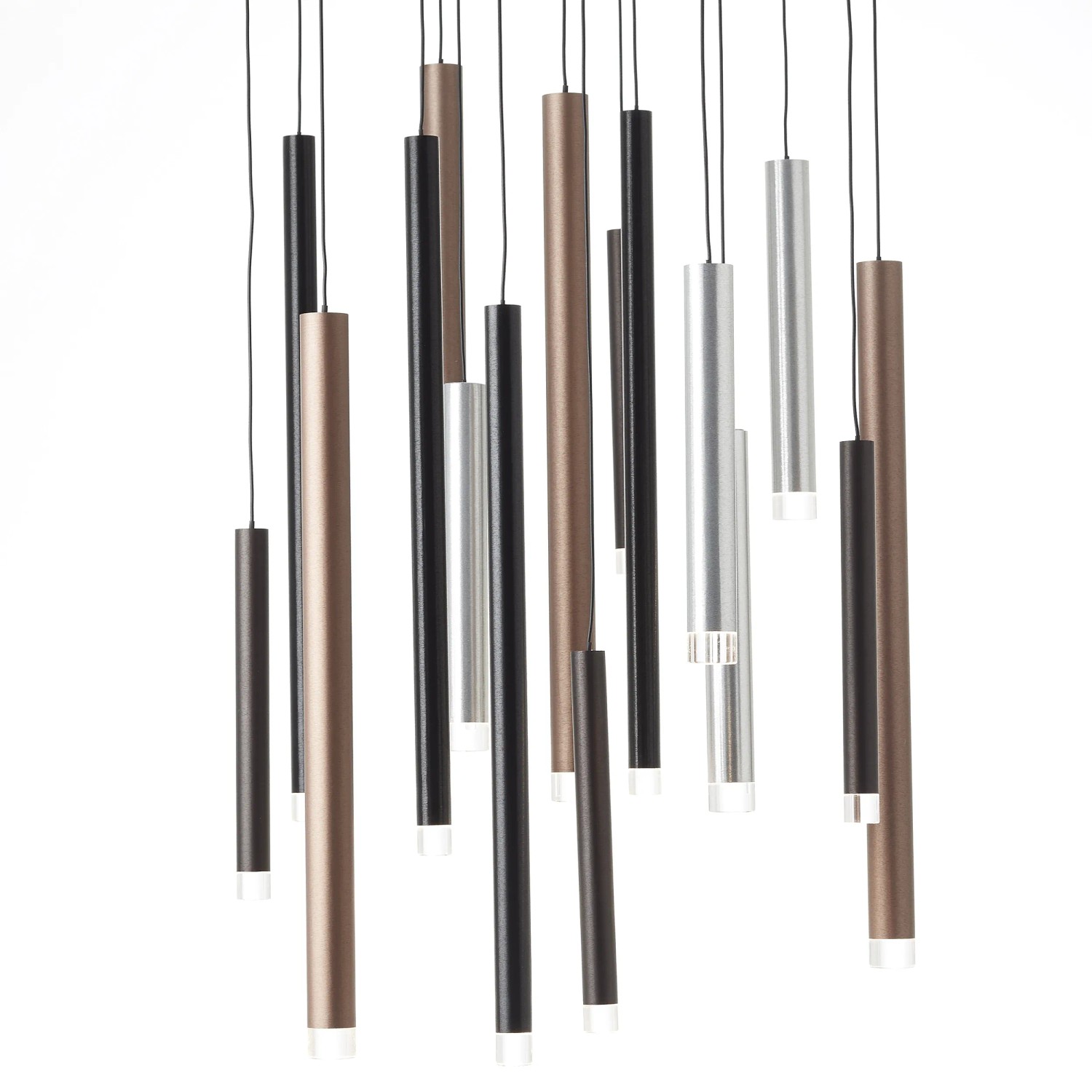 Brilliant Cembalo LED-Pendelleuchte, 16-flammig, Aluminium, Schwarz und Braun.