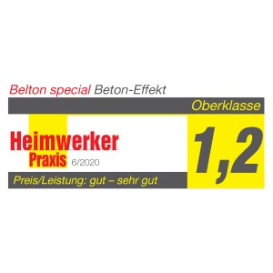 Auszeichnung für Belton Special Beton-Effekt Spray: "Oberklasse 1,2" von Heimwerker Praxis.
