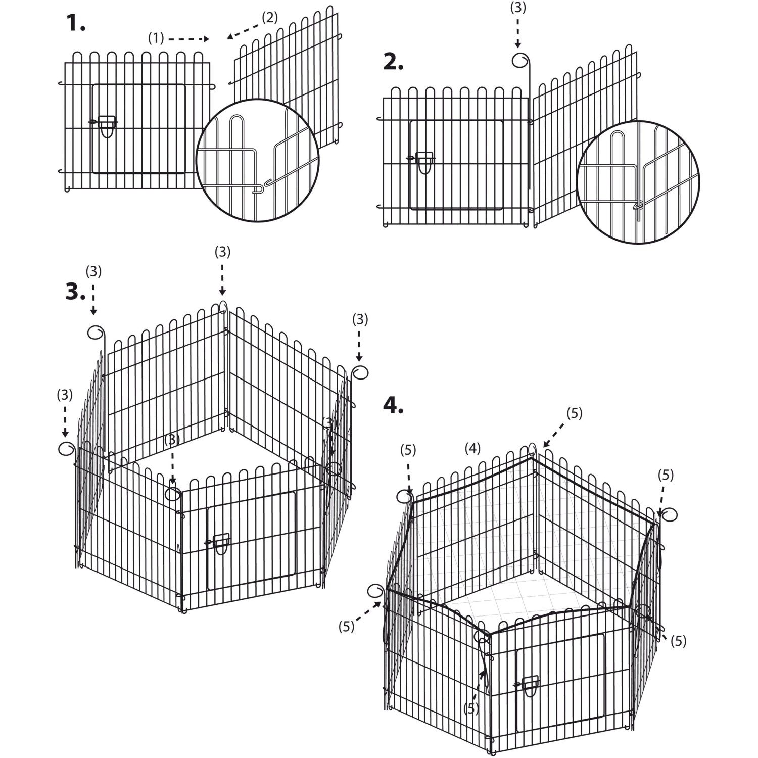 Dobar Freilaufgehege-Set, 6-eckig, Aufbauanleitung in 4 Schritten.