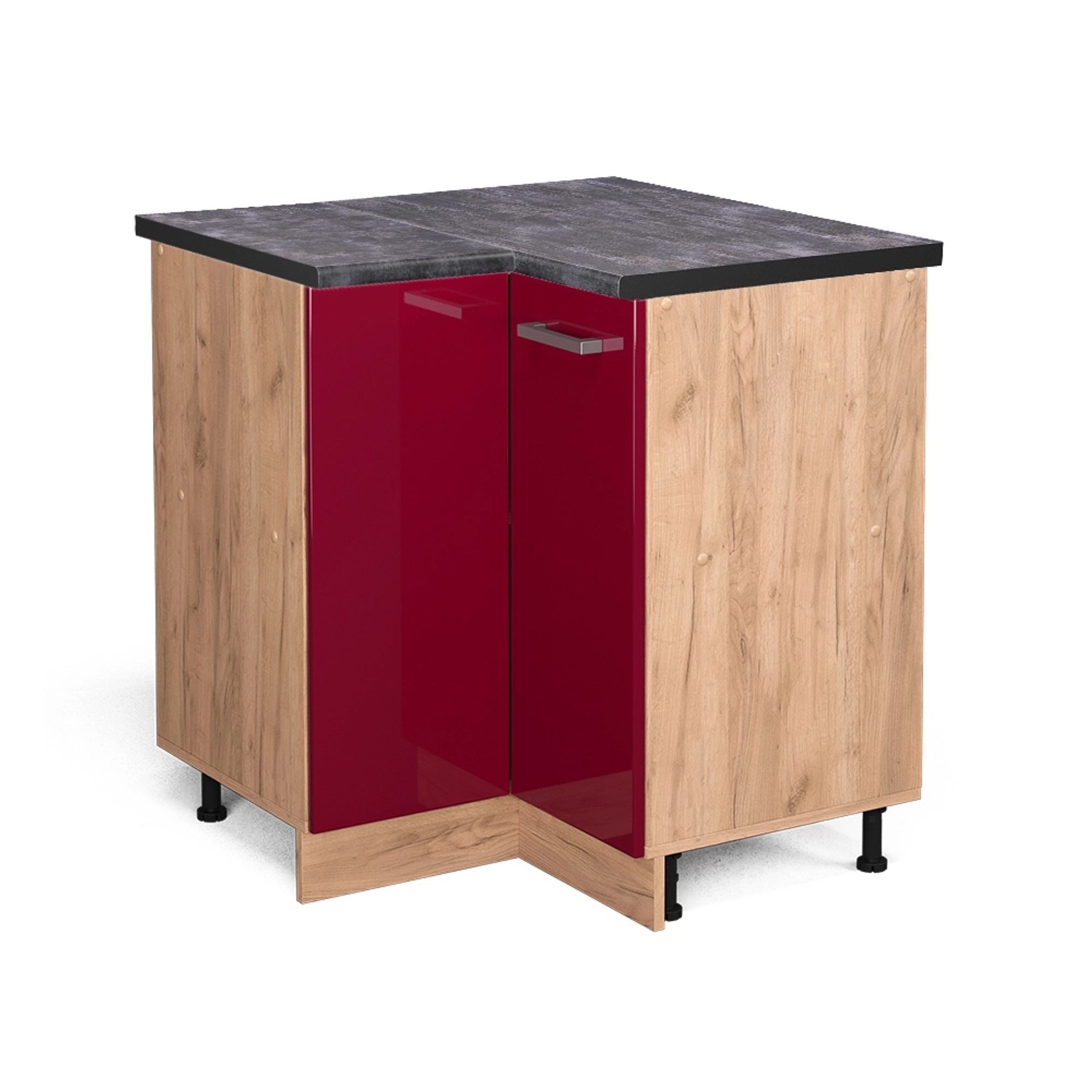 Vicco Eckunterschrank R-Line Bordeaux Hochglanz/Goldkraft Eiche 76 cm AP An günstig online kaufen