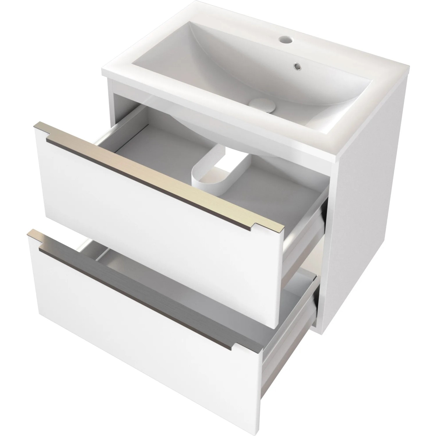 Held Möbel Waschtisch-Set Monza, 60 cm, matt Weiß mit zwei offenen Schubladen.