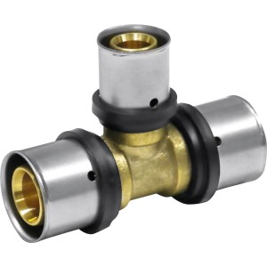 Press-Reduzier T-Stück aus Messing, 26 x 20 x 26 mm, für sichere Rohrinstallationen.