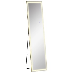 HOMCOM Standspiegel mit LED-Beleuchtung in Silber und Gold, 40x37x156,5 cm.
