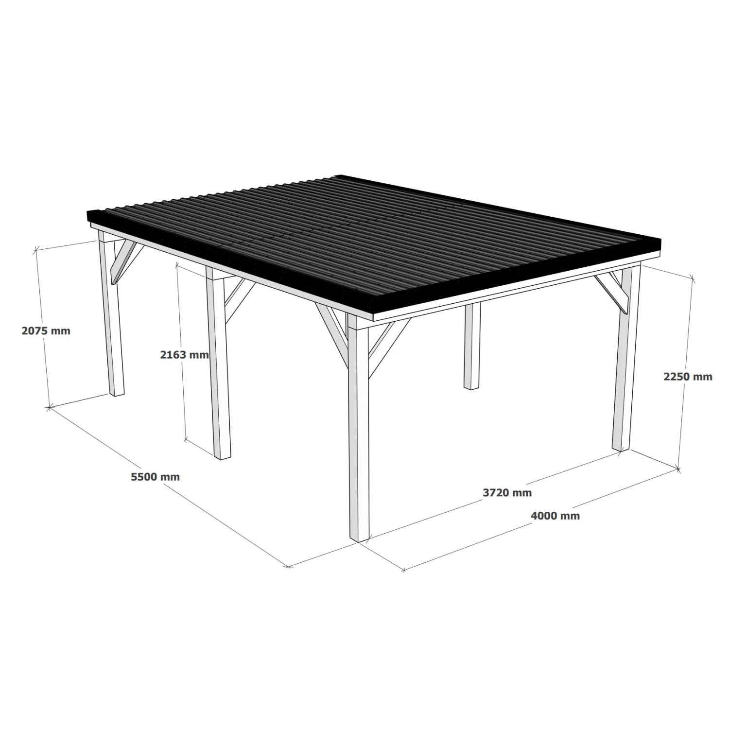 Holzbrüder Einzelcarport Ralf, chromoxidgrün, 400x600 cm, mit Blechdach. Carport mit Maßen.