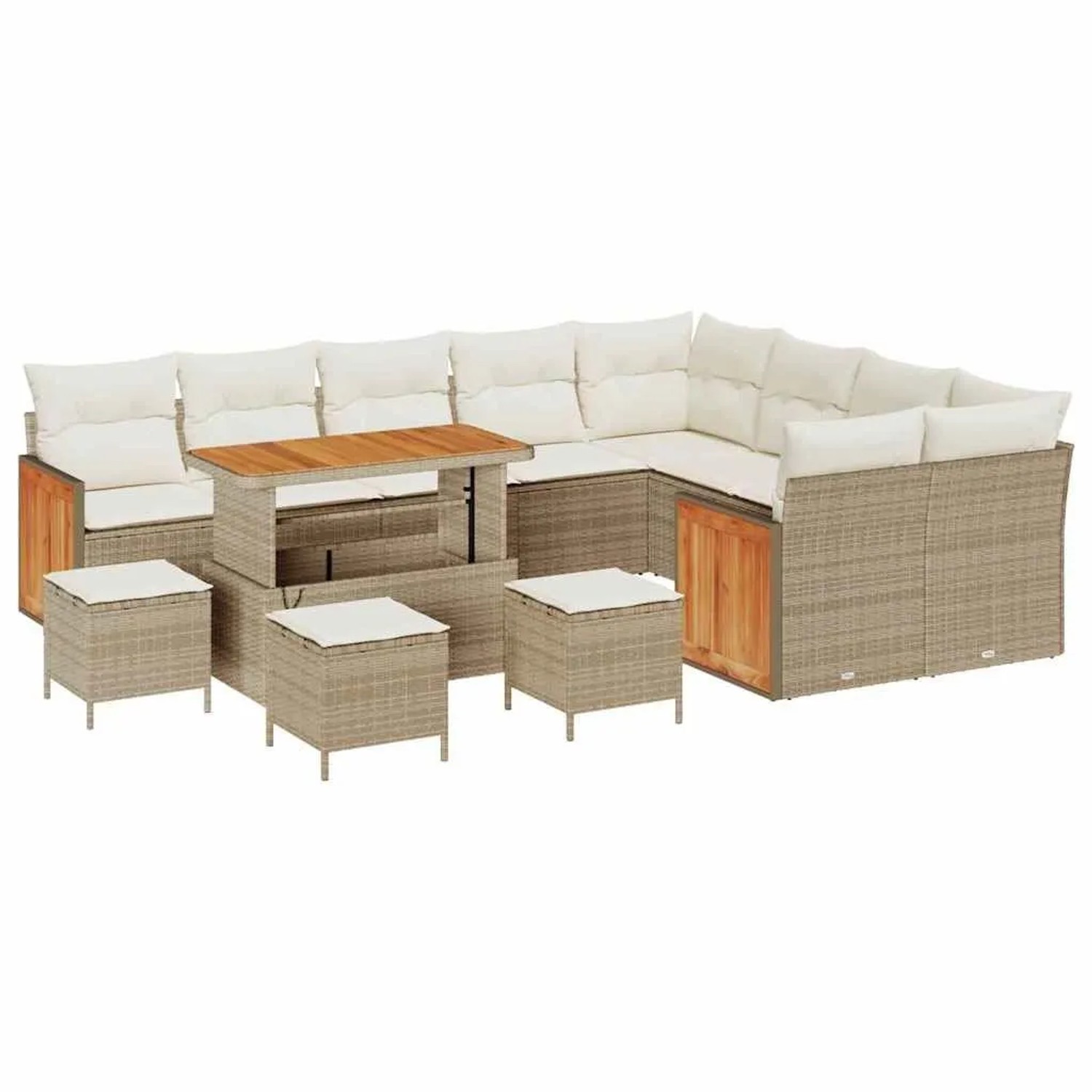 vidaXL Gartensofa-set mit Kissen 14-Tlg Beige und Creme Poly-Rattan 3365301 günstig online kaufen
