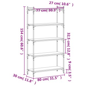 VidaXL Bücherregal Räuchereiche, 5 Böden, 80x30x154 cm, Holzwerkstoff, Wandregal mit Maßen