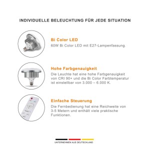 Walimex pro 60W Bi Color LED E27 Lampe mit Fernbedienung. Einstellbare Farbtemperatur 3000-6000K, hohe Farbgenauigkeit.
