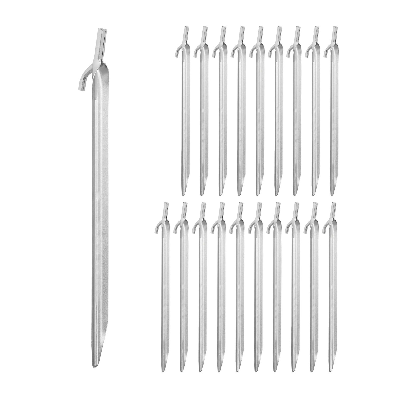 Relaxdays Zeltheringe 20er Set Verzinkter Stahl Silber mit Haken 30 cm x 2,5 cm x 2 cm 0,07 kg