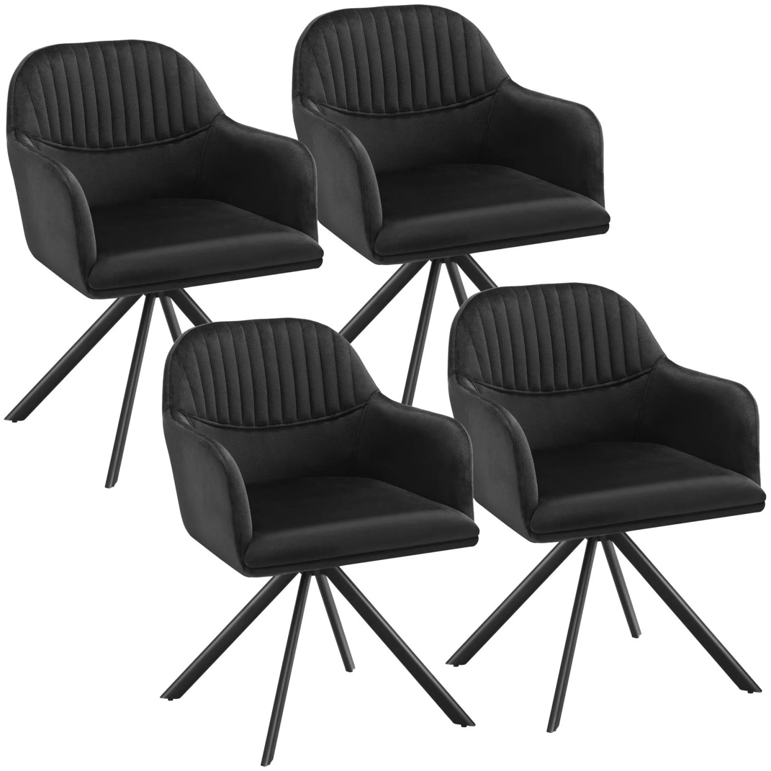 Tectake Samt Drehstuhl Lona Gepolstert Mit Durchgehender Lehne  4Er Set 59 x 56 x 81 cm Schwarz Schwarz