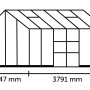 Technische Zeichnung: Grünes Halls Gewächshaus Icon Planthouse 8 mit Maßangaben.