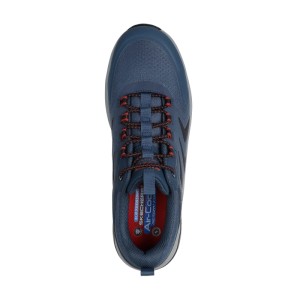 Dunkelblauer Skechers Speed-Flex Trekker S3S Sicherheitsschuh von oben. Mit No Tie Fit Schnürung und Memory Foam Innensohle.