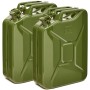 Zwei olivgrüne 20L BW Kraftstoffkanister aus Metall, ideal als Reservekanister für Benzin, Diesel und E10.