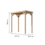 Karibu Grillpavillon/Snackautomaten-Unterstand aus Holz, 231x124,5cm, mit Maßangaben.