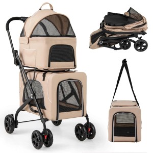 Costway 3 In 1 Hundewagen Buggy Bis 16 kg Beige