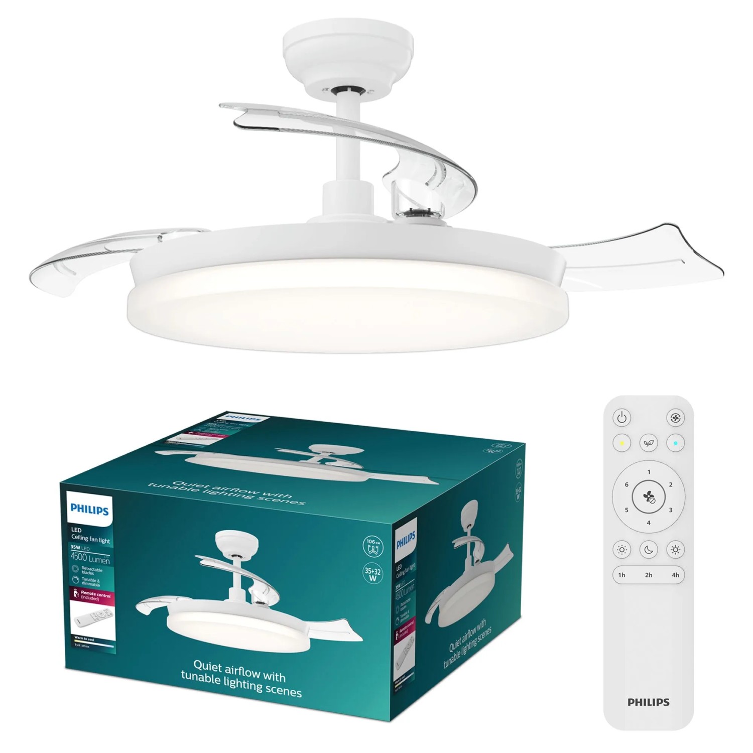 Philips Deckenventilator Tynl Weiß mit LED-Leuchte