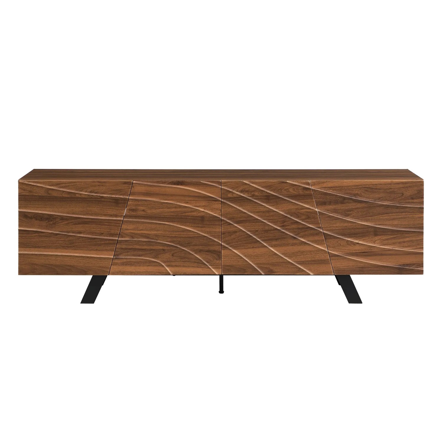 ModernLuxe TV Lowboard mit Wellenfront 4 Türen Eisenfüßen MDF Nussbaum Braun
