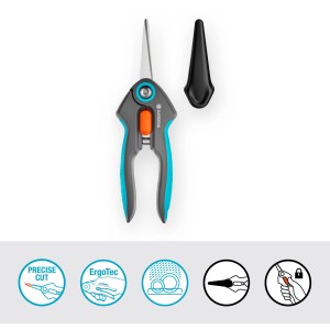 Gardena FreshCut Gartenschere mit Schutzkappe, ergonomische Griffe, für präzise Schnitte.