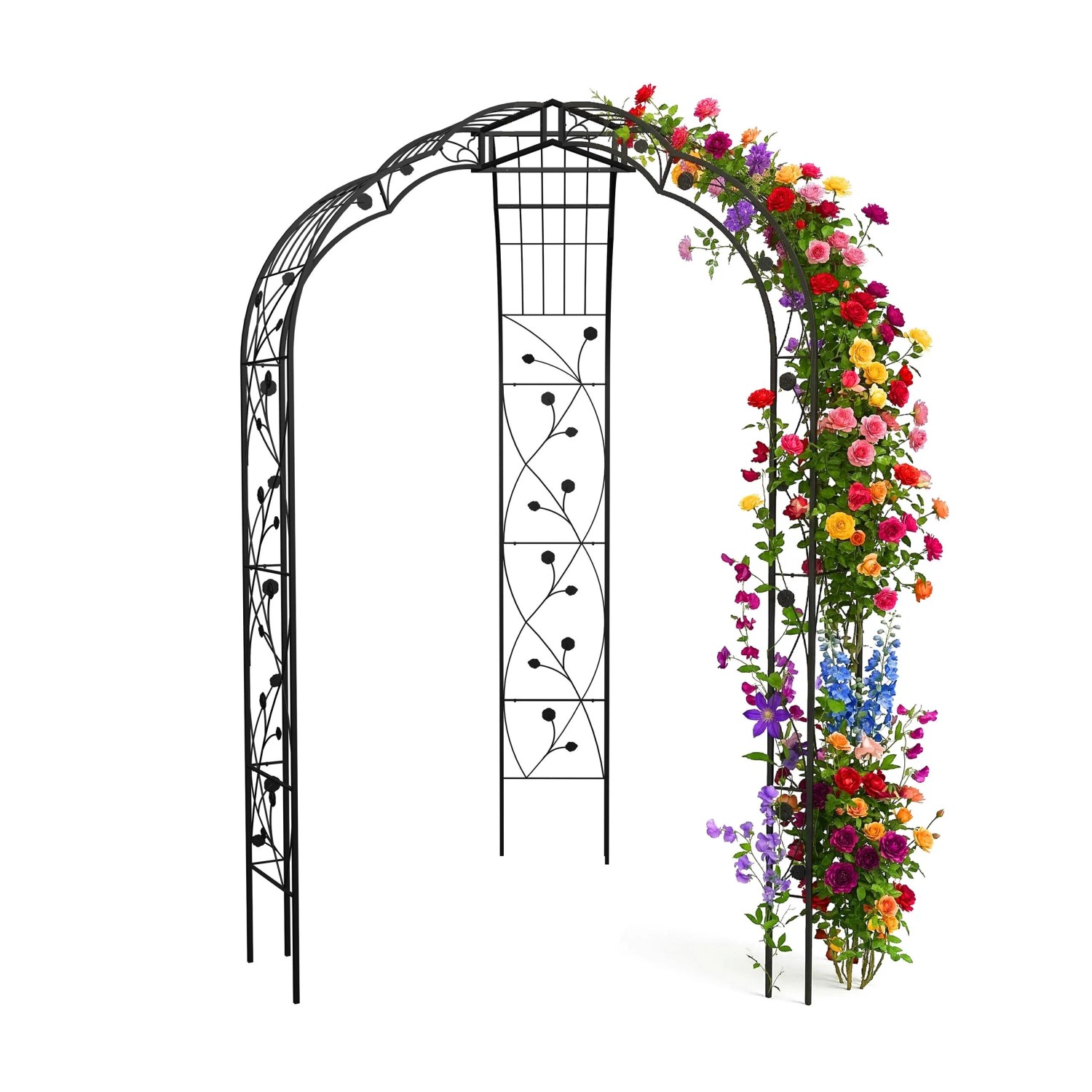 Relaxdays Rosenpavillon Metall Schwarz Rankhilfe 250 cm x 178 cm x 178 cm