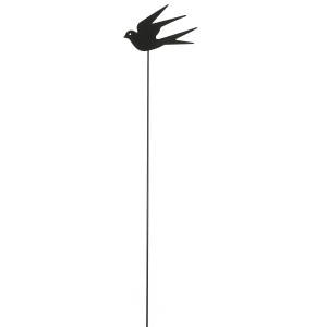Schwarzer Gartenstecker Schwalbe aus Metall, 115cm hoch, für Gartendekoration.