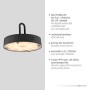 Schwarze LED Akku-Pendelleuchte Akuba, dimmbar, für Innen & Außen.