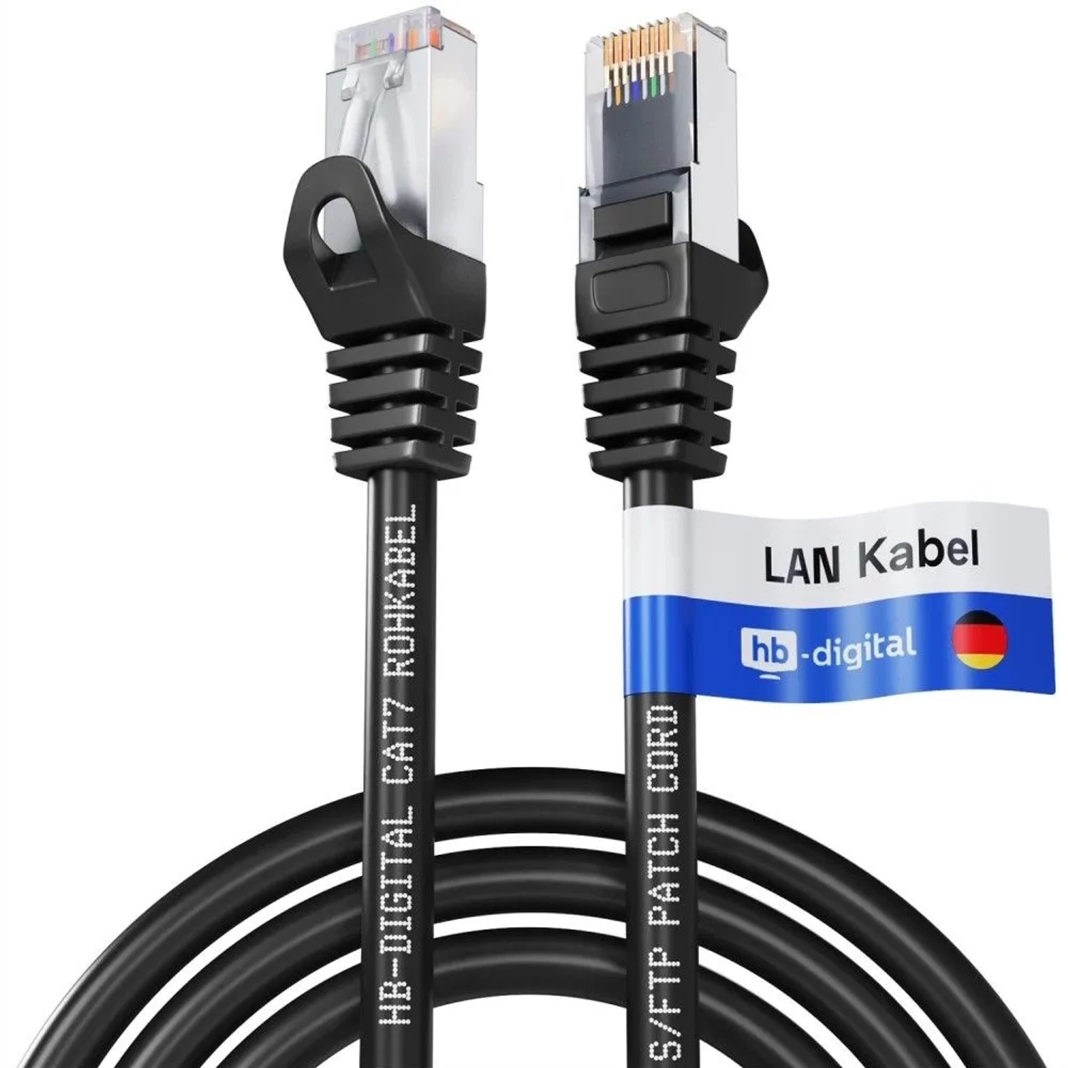 hb-digital 0.25m LAN Kabel CAT 7 Rohkabel RJ45 S/FTP PiMF LSZH AWG 26 Schwarz