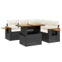 Schwarze 6-tlg. vidaXL Garten-Sofagarnitur aus Rattan mit Tisch und cremeweißen Kissen.