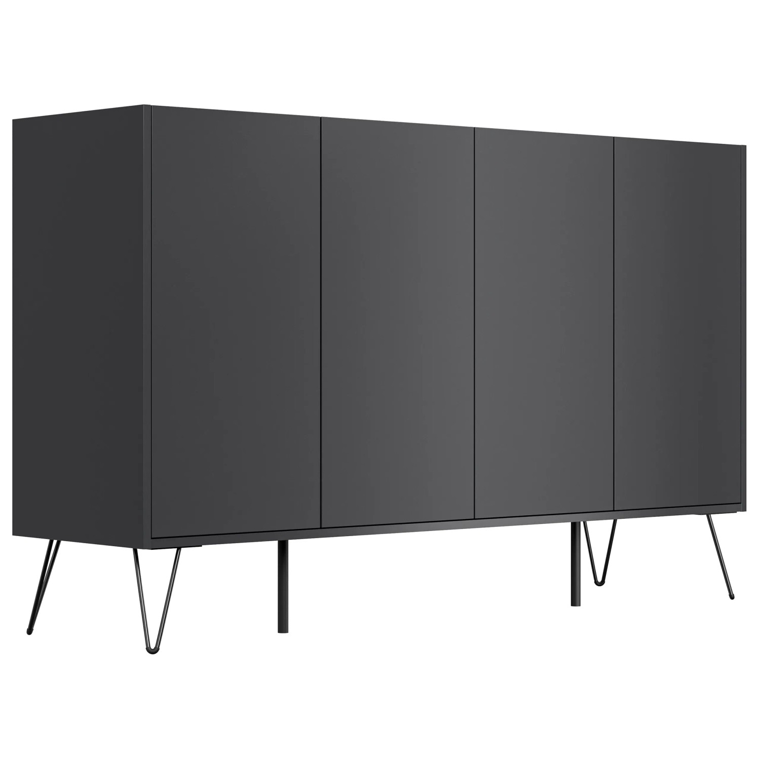 Posseik Sideboard Industrial P, 155 cm breit, Grafit, mit 4 Türen und Schubladen.