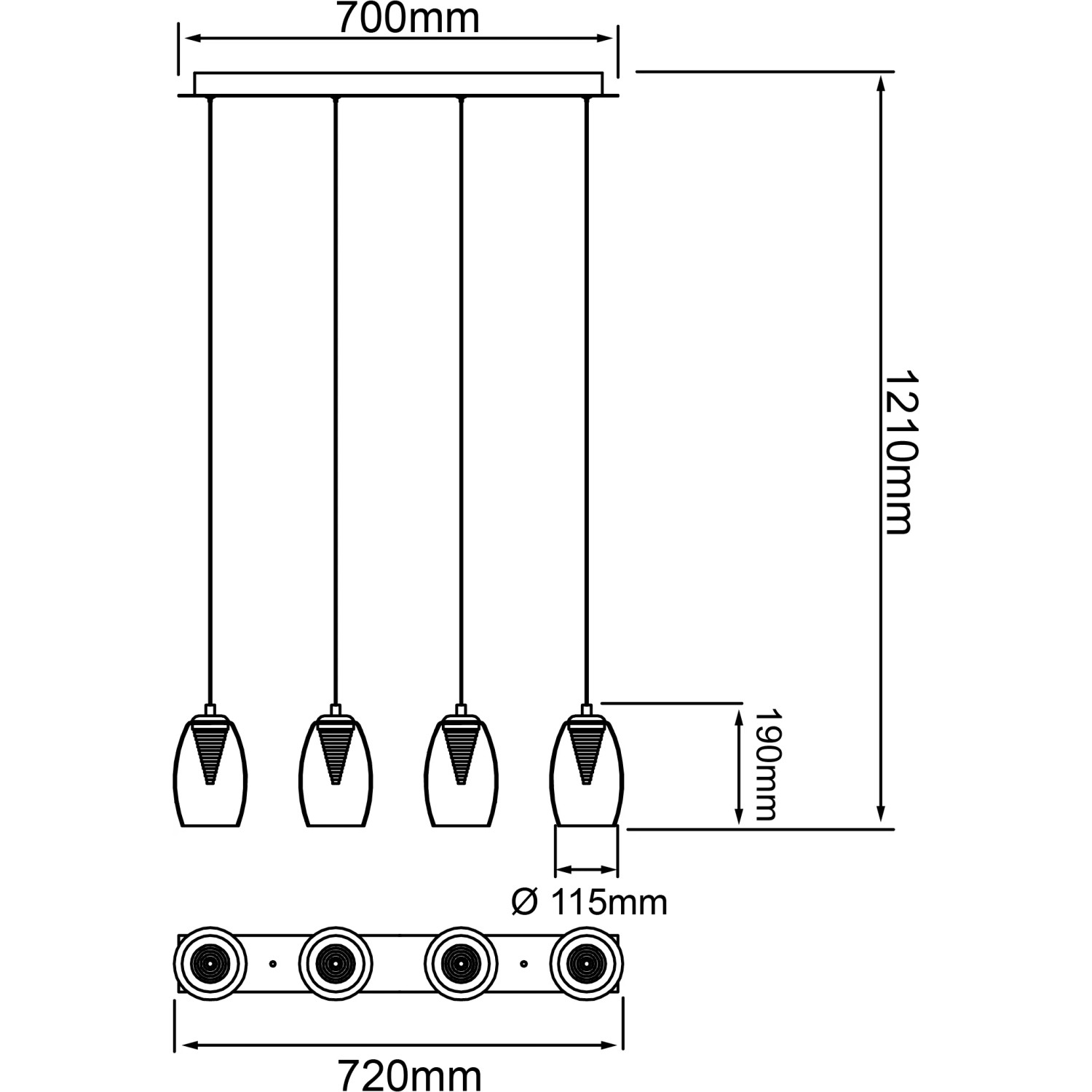 Brilliant LED-Pendelleuchte Metropolis, 5-flammig, Chrom/Rauchglas, EasyDim, Maße