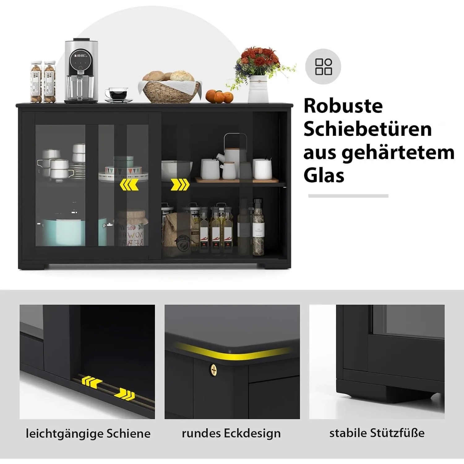 Costway Buffetschrank Aufbewahrungsschrank Schwarz 107 x 33 x 64 cm_6