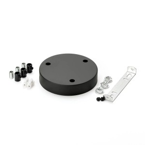 Schwarzer Orion Lightstyle Deckenbaldachin mit 3 Auslässen (Ø 120 mm) und Zubehör für Lampen & Leuchten.