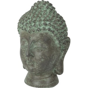 Dekorative Buddha Figur in Grau Antik Optik, 15cm hoch, für die Gartendekoration.