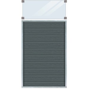 Artura WPC Sichtschutzzaun in Schiefergrau mit Glaselement, 90x175cm. Moderner Gartenzaun für mehr Privatsphäre.