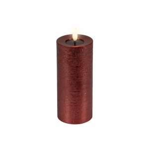 Rote Lumineo LED-Kerze aus Wachs, zylindrisch, mit realistischem Flammeneffekt. Ø 7,5 cm x 20 cm.