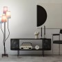 Näve Boho Stehleuchte, 4-flammig, bunt, 138cm hoch. Designlampe mit Textilschirm in blau, lila, beige und terra.