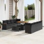 Schwarzes 11-teiliges vidaXL Garten-Sofa-Set aus Poly Rattan mit Kissen für Terrasse und Garten.