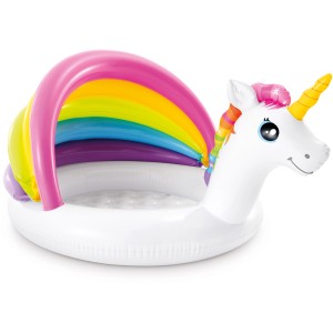 Intex Unicorn Planschbecken für Babys mit Regenbogen-Sonnenschutz.