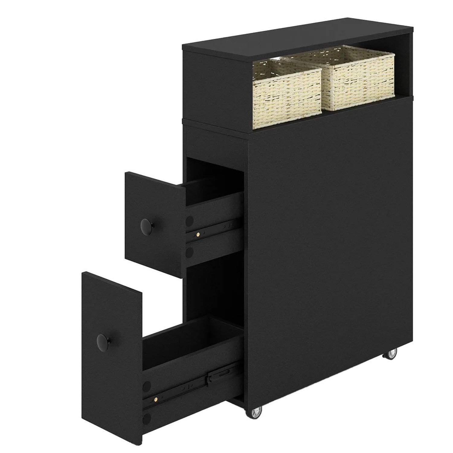 Costway Nischenwagen mit Bürstenhaltern Badezimmerschrank Schmal Schwarz