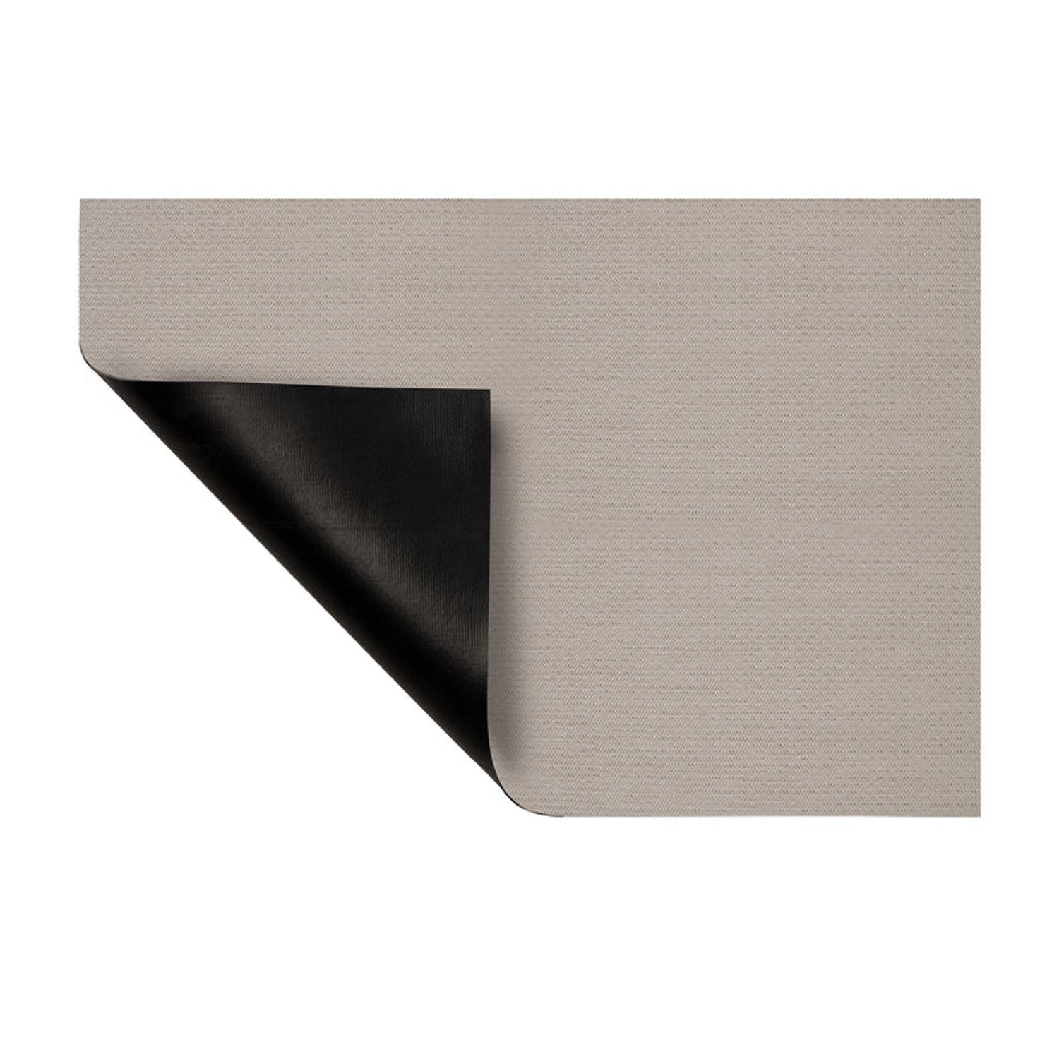 KARAT Outdoor Teppich Turin, beige, mit aufgerollter Ecke, die schwarze Unterseite zeigt.