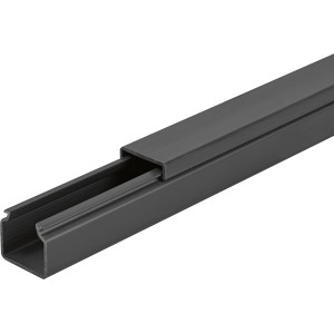 Anthrazitfarbener Kabelkanal, 15x15 mm, 2 m Länge. Quadratisches Profil zur Kabelführung.