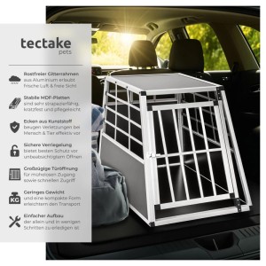 Tectake Hundetransportbox aus Aluminium, schwarz, für den sicheren Transport im Auto.