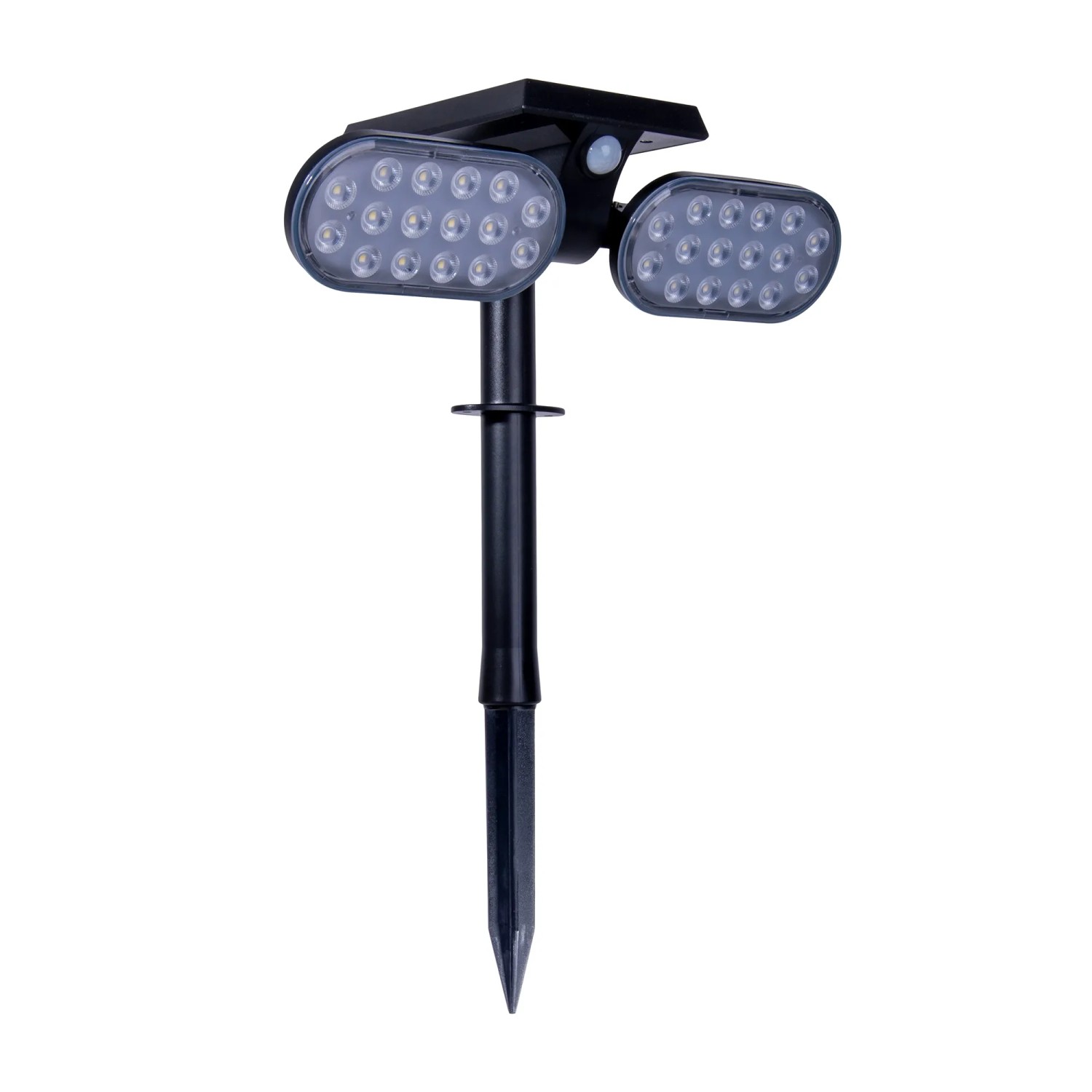 Schwarzer LED Solarstrahler Paco mit Erdspieß für den Garten oder die Terrasse.