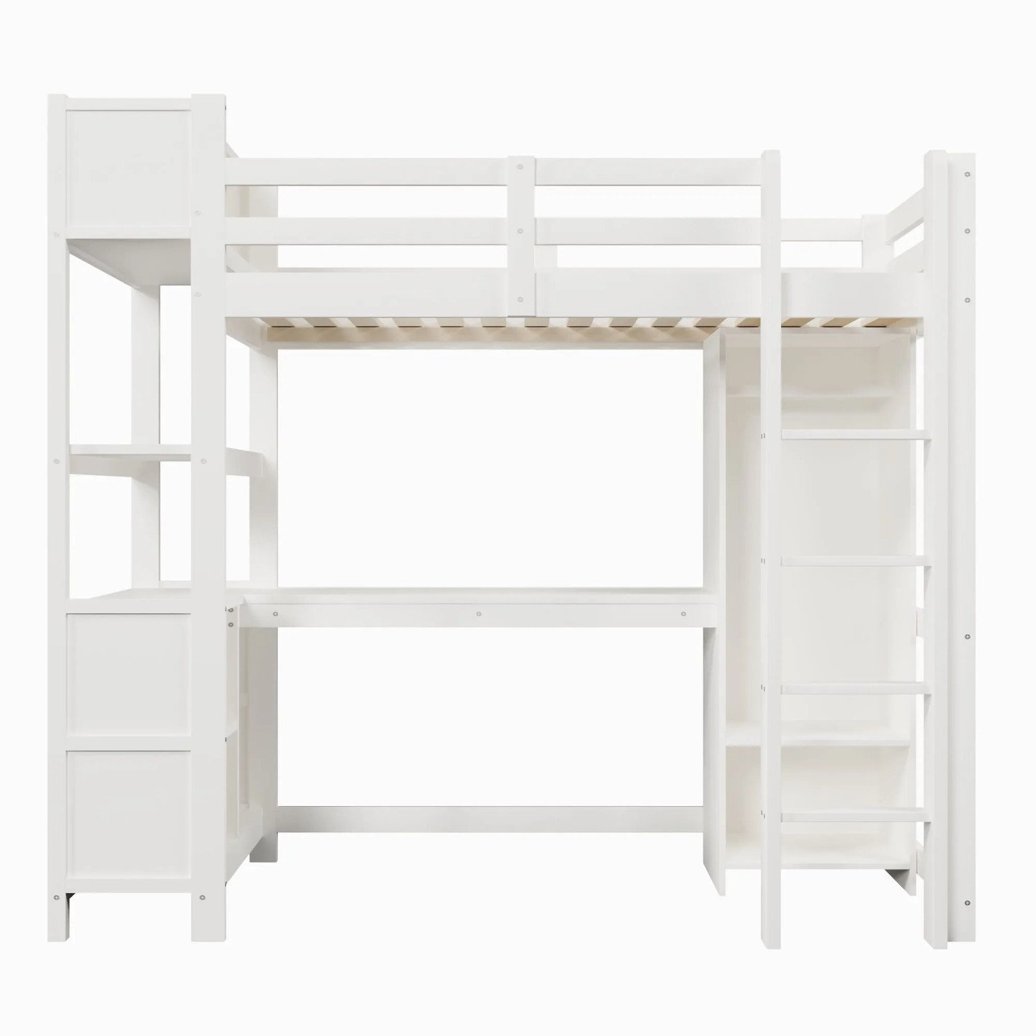 Merax Hochbett 90x200 cm Mit Regalen Schreibtisch Kleiderschrank Weiß