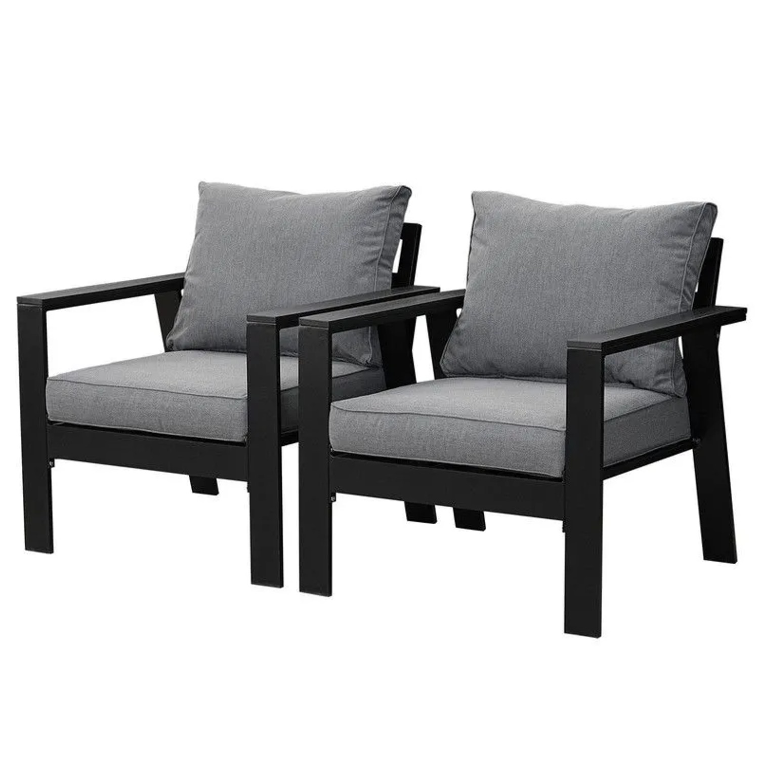 MeXo Gartenstühle 2er Set Aluminium Wetterfest Hochlehner Schwarz