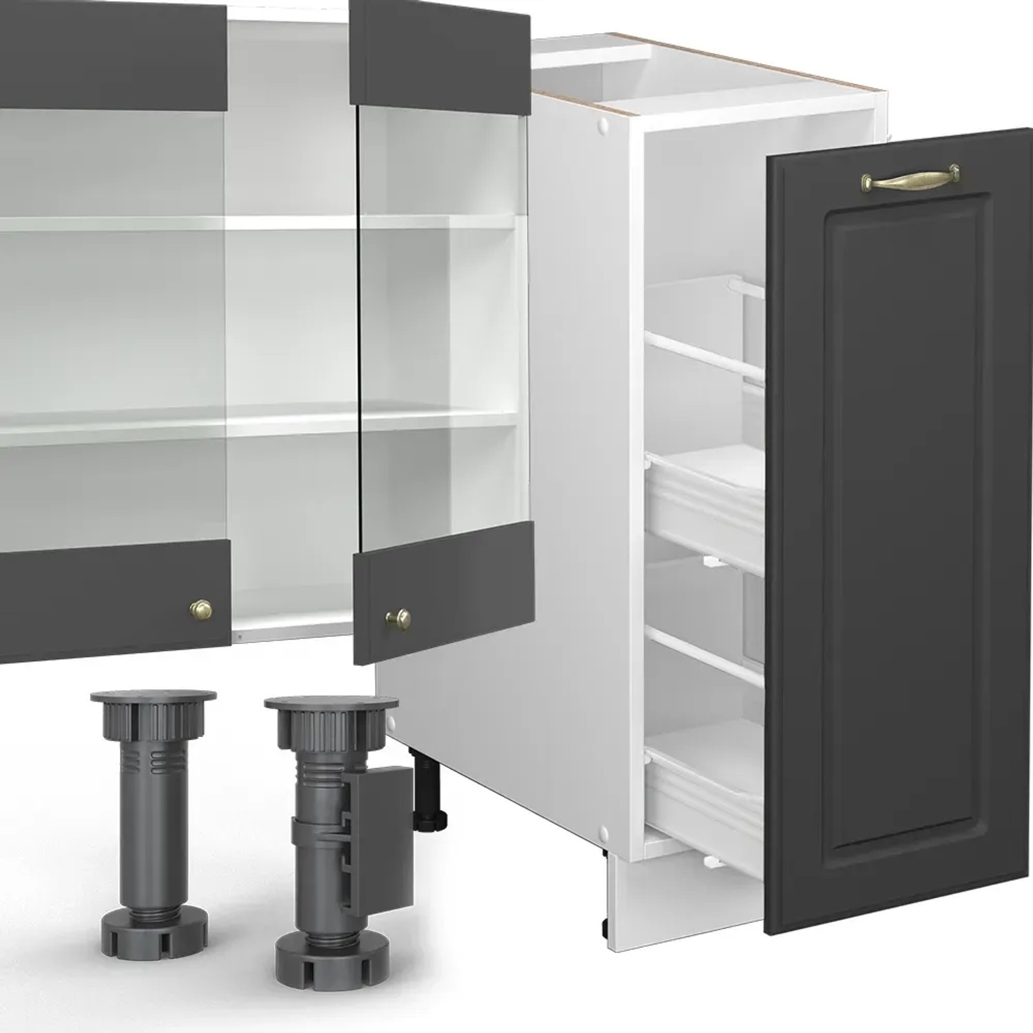 Vicco Fame-Line Küchenzeile, 280 cm, Anthrazit/Weiß, Landhausstil, ohne Arbeitsplatte.